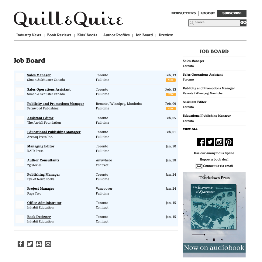 NEW on the Q&amp;Q Job Board:
• Sales Manager <a href="/SimonSchusterCA/">Simon & Schuster CA</a>
• Sales Operations Assistant <a href="/SimonSchusterCA/">Simon & Schuster CA</a>
Details: bit.ly/48CrXpc