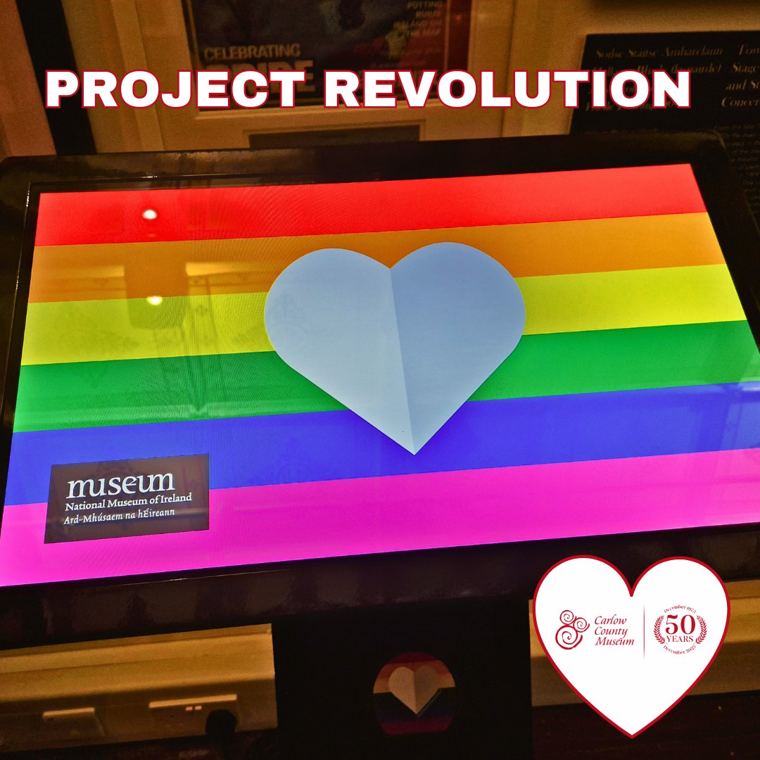 We're celebrating #Valentines ❤️ taking a look at our #ProjectRevolution exhibition! It’s an interactive screen telling stories of LGBTQ+ people in Ireland; a collab by @nmireland with the LAMN Museums. It features Carlow native, @IzzyKamikaze who launched the display! Call in!