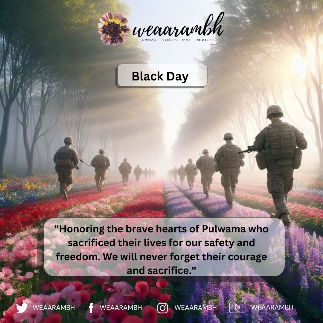 Saluting the fearless warriors of Pulwama who made the ultimate sacrifice for our safety and freedom. Your bravery will continue to inspire generations.. 

#BlackDay #14thFebruary #IndianArmy #SOLDIERLOVE #valentinesday2024 #BasantPanchami2024 #Valentines2024