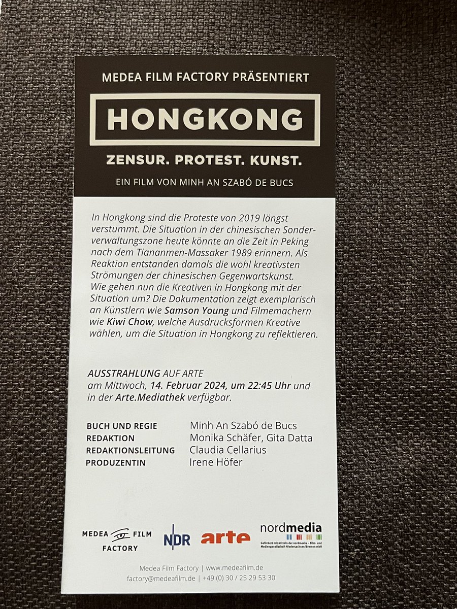 Heute Abend um 22:45 Uhr auf <a href="/ARTEde/">ARTE</a>: Außergewöhnliche  Dokumentation mit seltenen Einblicken in die Kunstszene Hongkongs. Sehr zu empfehlen. <a href="/ndr/">NDR.de</a> @nm_nordmedia