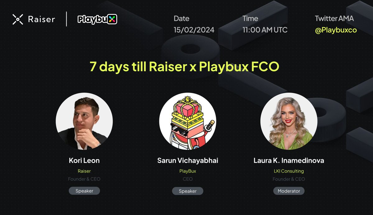 raiser_co's tweet photo. Save the date: AMA on the last week of #RaiserFCO and a chance to win 500 $USDT 🚨
Join @Sarun_Pic, @koritual, and @laurakornelija to learn how to maximize your Public Sale allocation.
We're giving away 100 $USDT to 5 lucky listeners. 🔥
Join here: https://t.co/brMXhF7zFB