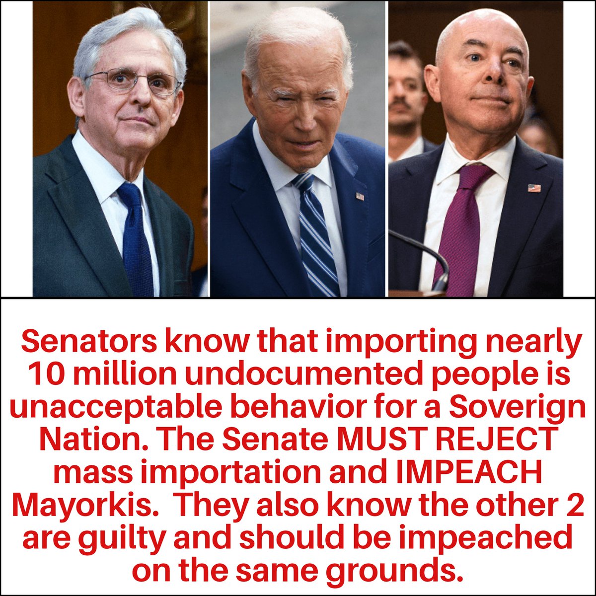 Waiting for the @SenateGOP & @SenateDems on @SecMayorkas #impeachment- Who puts #Soverignity, the #RuleOfLaw and #AmericanCitizens first. The vote should be 100-0 to #ImpeachMayorkas. 

Every #Retweet makes thus message resonate louder.  Can we get 1 million? Don't ignore this!