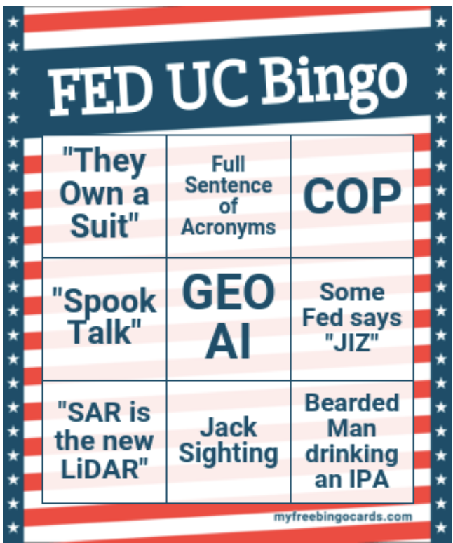 Here #FEDUC Federal UC Bingo. #ESRI #GISchat