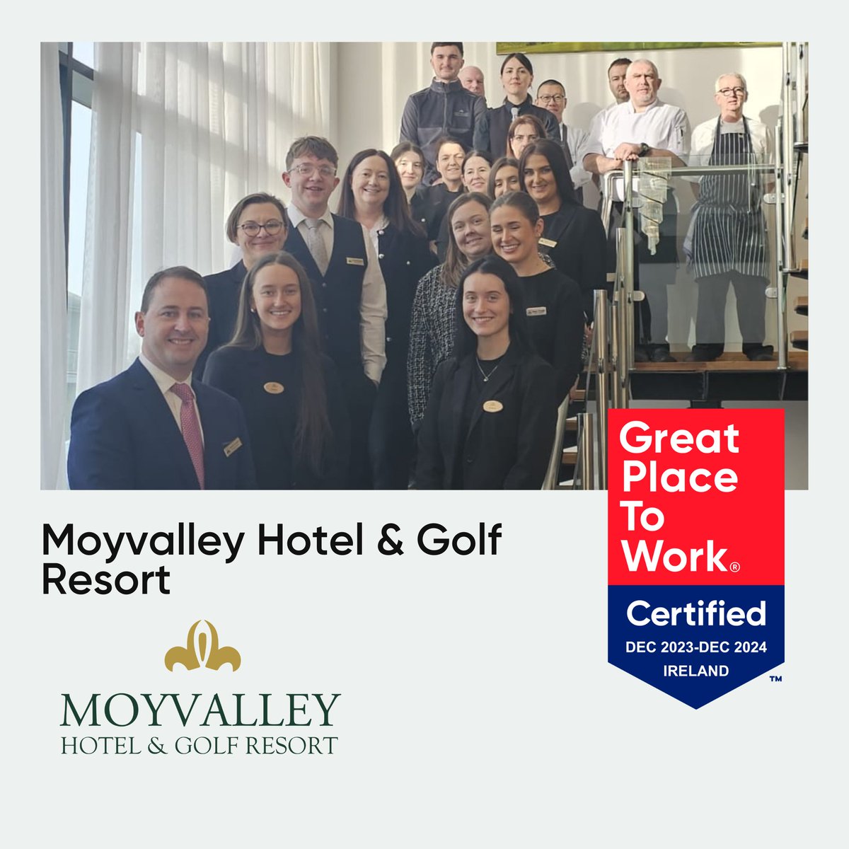 CERTIFICATION 🏅| We are thrilled to Certify™ Moyvalley Hotel & Golf Resort as a #greatplacetowork! Congratulations to the team for this fantastic achievement! 🎉 Check out all the Certified™ organisations 👉 hubs.li/Q02k_R5L0 #gptw