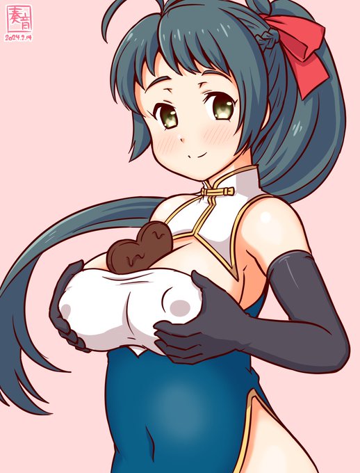 「お疲れ様です!美味しいチョコを召し上がれ♥
 あ、手を使っちゃダメですよ♪」

#艦これ版真剣お絵描き60分一本勝負_20240214
#伊良湖 