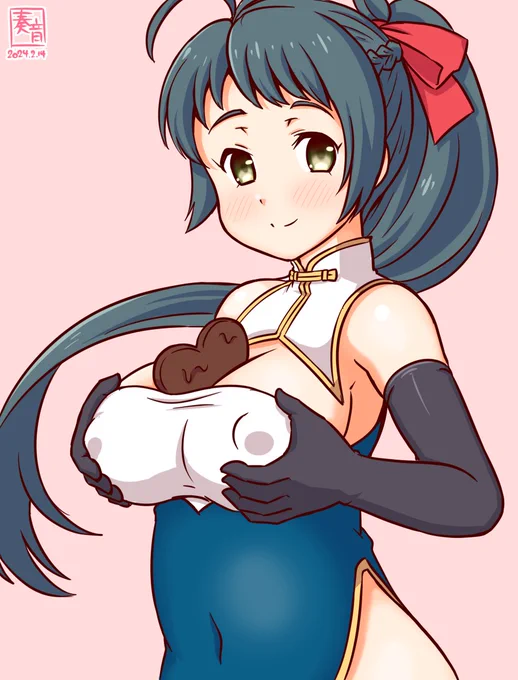 「お疲れ様です!美味しいチョコを召し上がれ あ、手を使っちゃダメですよ」#艦これ版真剣お絵描き60分一本勝負_20240214#伊良湖 
