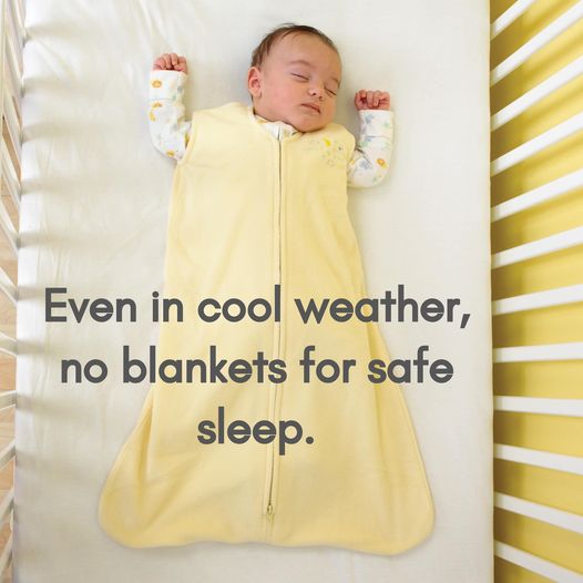 A baby's wearable blanket or  sleep sack is the safest choice for your baby during the colder months.  To learn more visit ow.ly/CPPl50Qwxgk #safesleep #babysafety