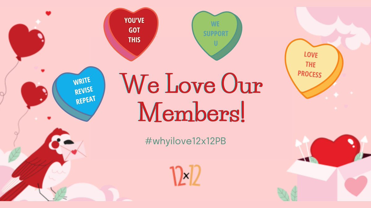12x12Challenge's tweet photo. Happy Valentine's Day! 💌  We LOVE our members. Members, what do you love about #12x12PB? Repost or reply and use hashtag #whyilove12x12PB! 

Want to join us? Visit https://t.co/9H4EcOIJWl. #kidlit #picturebooks #amwriting #writingcommunity" https://t.co/IEJYq9cCaL