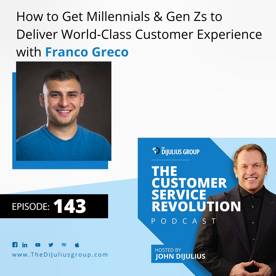 On today’s #CustomerServiceRevolution, get a masterclass on leadership, generational hiring strategies, and creating unforgettable service experiences with Franco Greco of NewDay USA.

Listen here → thedijuliusgroup.com/csr143

#worldclasscustomerservice #customerexperience