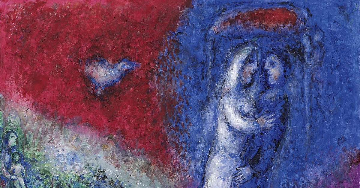 Happy #𝗩𝗮𝗹𝗲𝗻𝘁𝗶𝗻𝗲𝘀𝗗𝗮𝘆! ❤️ To inquire, please contact info@tiroche.com _____ #𝗠𝗮𝗿𝗰𝗖𝗵𝗮𝗴𝗮𝗹𝗹, 𝘓𝘦𝘴 𝘮𝘢𝘳𝘪é𝘴, 1979 Tempera on masonite, 110 x 80 cm. #chagall #figurativeart #modernart #love #lesmaries #vday #valentines