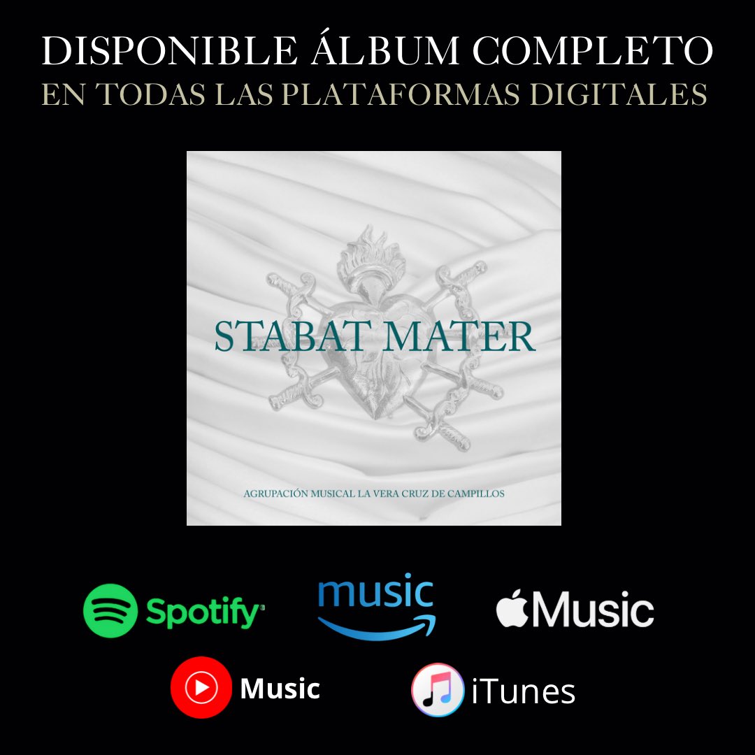 ✨Ya podéis disfrutar de nuestro último álbum "STABAT MATER", una recopilación de la música del maestro Marco Frisina, adaptada a nuestra formación por nuestros queridos <a href="/danimagnas/">Dani Mañas</a> <a href="/Bombardini85/">Antonio Gallardo</a> y <a href="/Ezeluc14/">Ezequiel González Cruz🇪🇦</a> 

Spotify: open.spotify.com/album/2Au01Opr…

#somosveracruz 💚