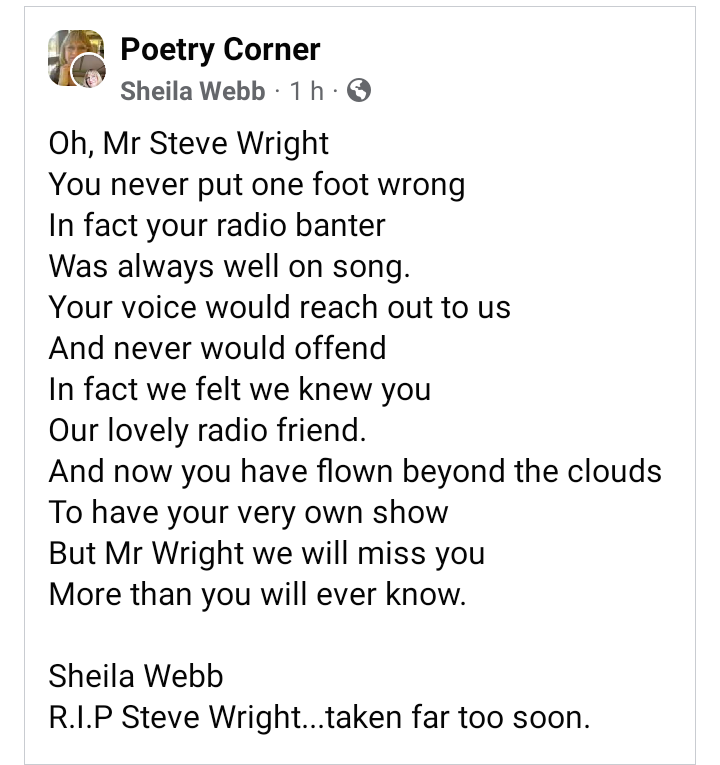 A poem by my friend 

More than you will ever know 💔

#SteveWright #SteveWrightInTheAfternoon