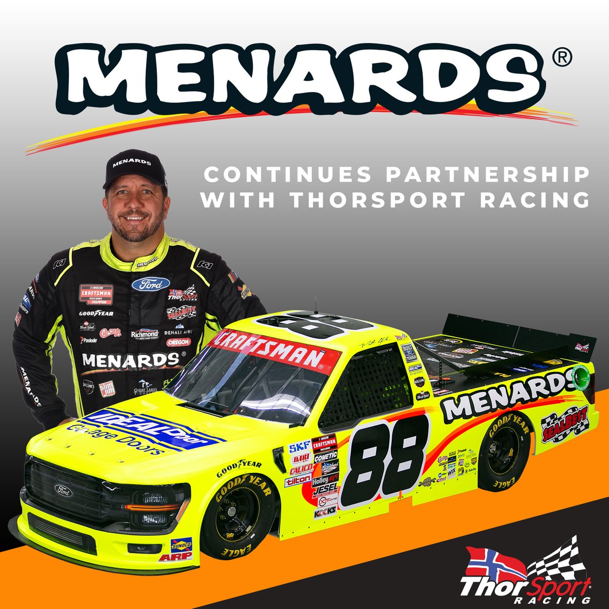 .@MenardsRacing renews its long-standing partnership for 2024 on @Matt_Crafton's No. 88 @FordPerformance F-150. It continues to be the longest-running driver/sponsor relationship in the history of @NASCAR. 🔗 bit.ly/3OEaHr1