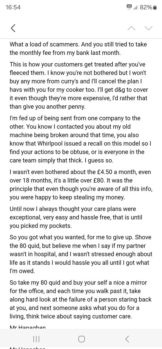 BigJim73's tweet photo. This is the reply I sent to @currys @CurrysServices after they gave me the run around for 80 quid. Load of crap! https://t.co/TXRZdQbTQo