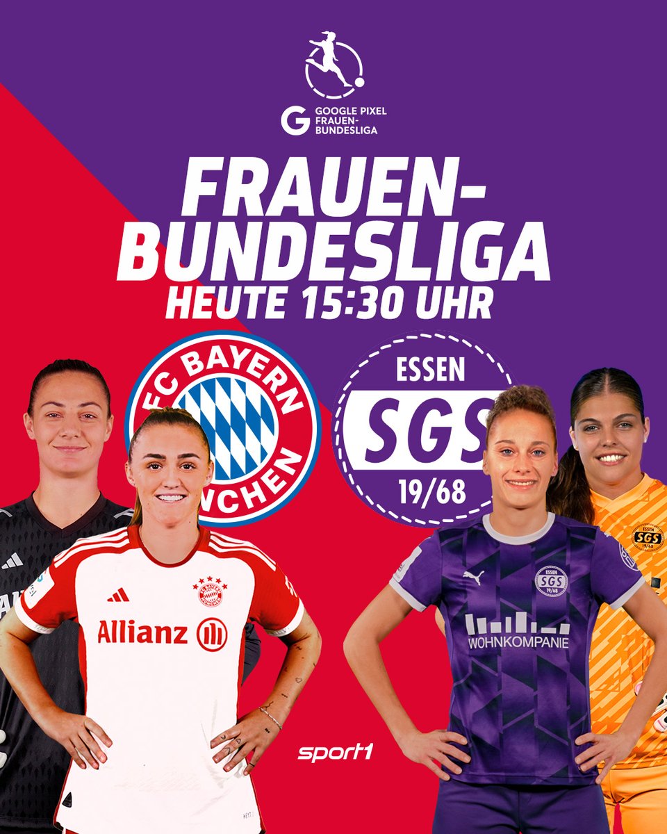 SPORT1 Public Relations (@sport1_pr) on Twitter photo Am Sonntag sind alle Fans #mittendrin auf <a href="/SPORT1/">SPORT1</a>, wenn die <a href="/fcbfrauen/">FC Bayern Frauen</a> in der #FrauenBundesliga auf die #SGSEssen treffen. Live vom Campus melden sich <a href="/Lili_Engels/">Lili Engels</a>, <a href="/Ch_Rann/">Christina Rann</a> und Expertin Imke #Wübbenhorst ab 15:30 Uhr mit dem Vorlauf, das Spiel startet um 16:00 Uhr. #dieLiga Am Sonntag sind alle Fans #mittendrin auf <a href="/SPORT1/">SPORT1</a>, wenn die <a href="/fcbfrauen/">FC Bayern Frauen</a> in der #FrauenBundesliga auf die #SGSEssen treffen. Live vom Campus melden sich <a href="/Lili_Engels/">Lili Engels</a>, <a href="/Ch_Rann/">Christina Rann</a> und Expertin Imke #Wübbenhorst ab 15:30 Uhr mit dem Vorlauf, das Spiel startet um 16:00 Uhr. #dieLiga
