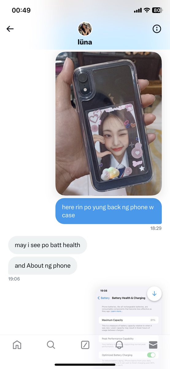 bybaekgu's tweet photo. hi! please avoid transacting w @rvlisxai 🥹 they inquired about the phone i’m selling but ended up blocking me and using my own photo to scam

for awareness wts lfb wtb lfs iphone x xr ios apple ip https://t.co/zmUj4mhnNN