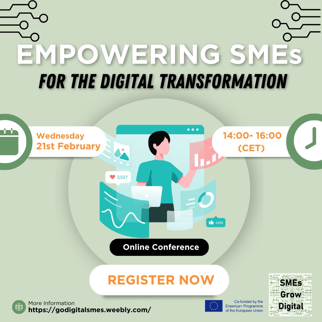 PimecEuropa's tweet photo. 🚀 Descobreix el futur digital de les #pimes a la conferència final del projecte europeu #SMEsGoDigital ❗️
🗓️ 21 de febrer
🕑 14 h - 16 h CET
📍 Zoom
Registra't 👉 https://t.co/OqbSUQkChQ
#DigitalTransformation #EmpoweringSMEs https://t.co/ghuW6DOWAY