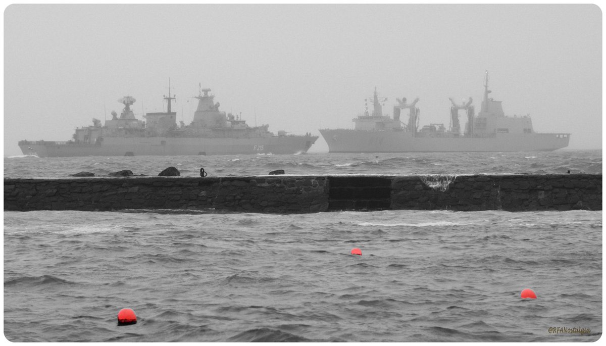 WarshipCam's tweet photo. German Navy Brandenburg-class frigate FGS Brandenburg (F215) and Spanish Navy Patino-class replenishment oiler ESPS Patino (A14) off of Plymouth, England - February 14, 2024 #fgsbrandenburg #f215 #a14 #espspatino 

SRC: TW-@RfaNostalgia https://t.co/4uRuOR3gQ6