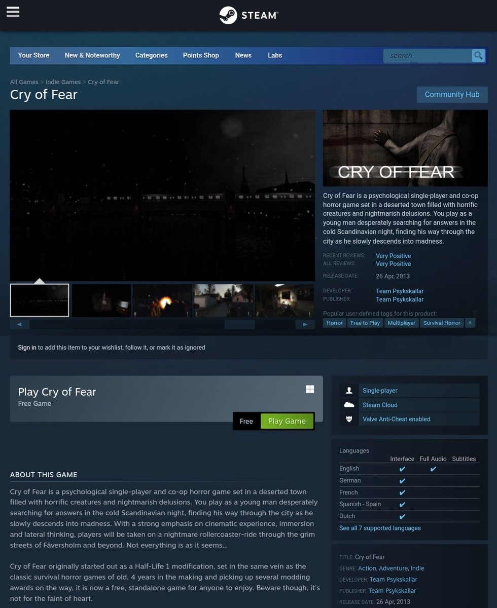 Forelli_Diary's tweet photo. 1 mese fa mi è stato presentato il videogioco "Cry Of Fear".  Compie 12 anni questo mese (febbraio).  La sua storia è deprimente ma il suo gameplay straordinario mi fa dimenticare quella cosa. Lo guardo sul canale di Markiplier. Un grande ringraziamento a Light, mio amico! https://t.co/bVFTcnsVdE