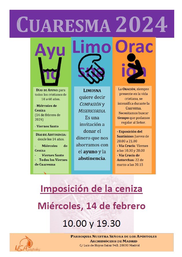 🙏 Mañana 14 de Febrero en la Solemne Eucaristía en el #MiércolesdeCeniza🗻

⛪La Santa Misa dará comienzo a las 19:30h y, como es tradicional, durante la misma se impondrá la ceniza🗻 a aquellos fieles que lo deseen.🙏🏻