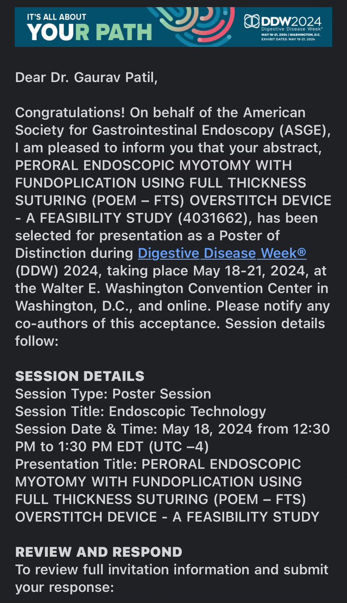 Delighted to present our study on Endoscopic fundoplication with fullthickness suturing system in patients undergoing POEM as a poster of distinction <a href="/DDWMeeting/">Digestive Disease Week</a>