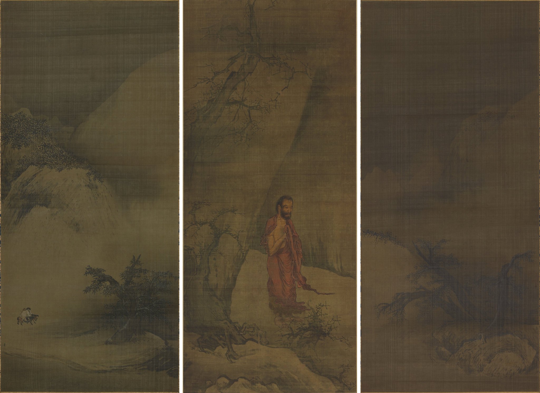 橋本菱華/陵華/雪中金閣寺図/雪景山水図/掛軸☆宝船☆