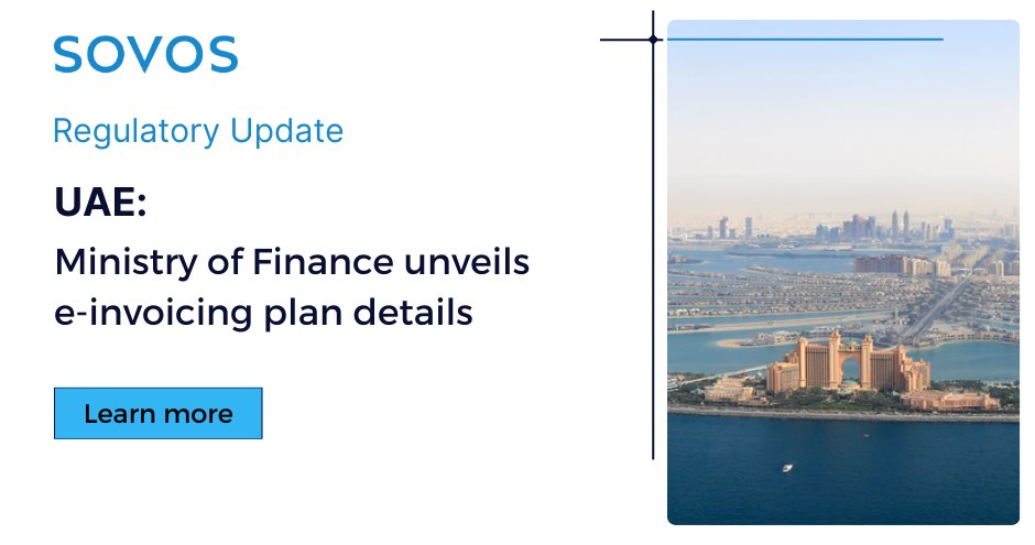 Exciting update from the UAE. Ministry of Finance is initiating a regime for CTC Reporting coupled with e-invoicing mandate.
Stay tuned for details and the timeline for the newly revealed regulatory process. ow.ly/Axk650QB9CR

#UAE #eInvoicing #Peppol #CTC