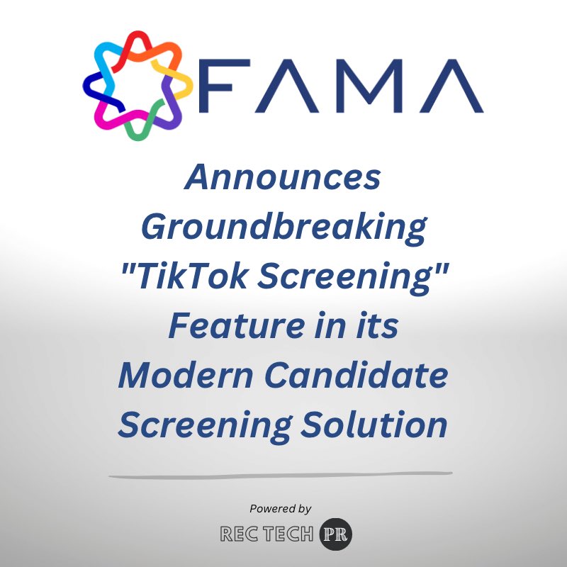 DiversityGator's tweet photo. @Fama_Tech Adds “TikTok Screening” Feature to its Modern Candidate Screening Solution https://t.co/ati6uwQA0L https://t.co/0lHNjbjP7y