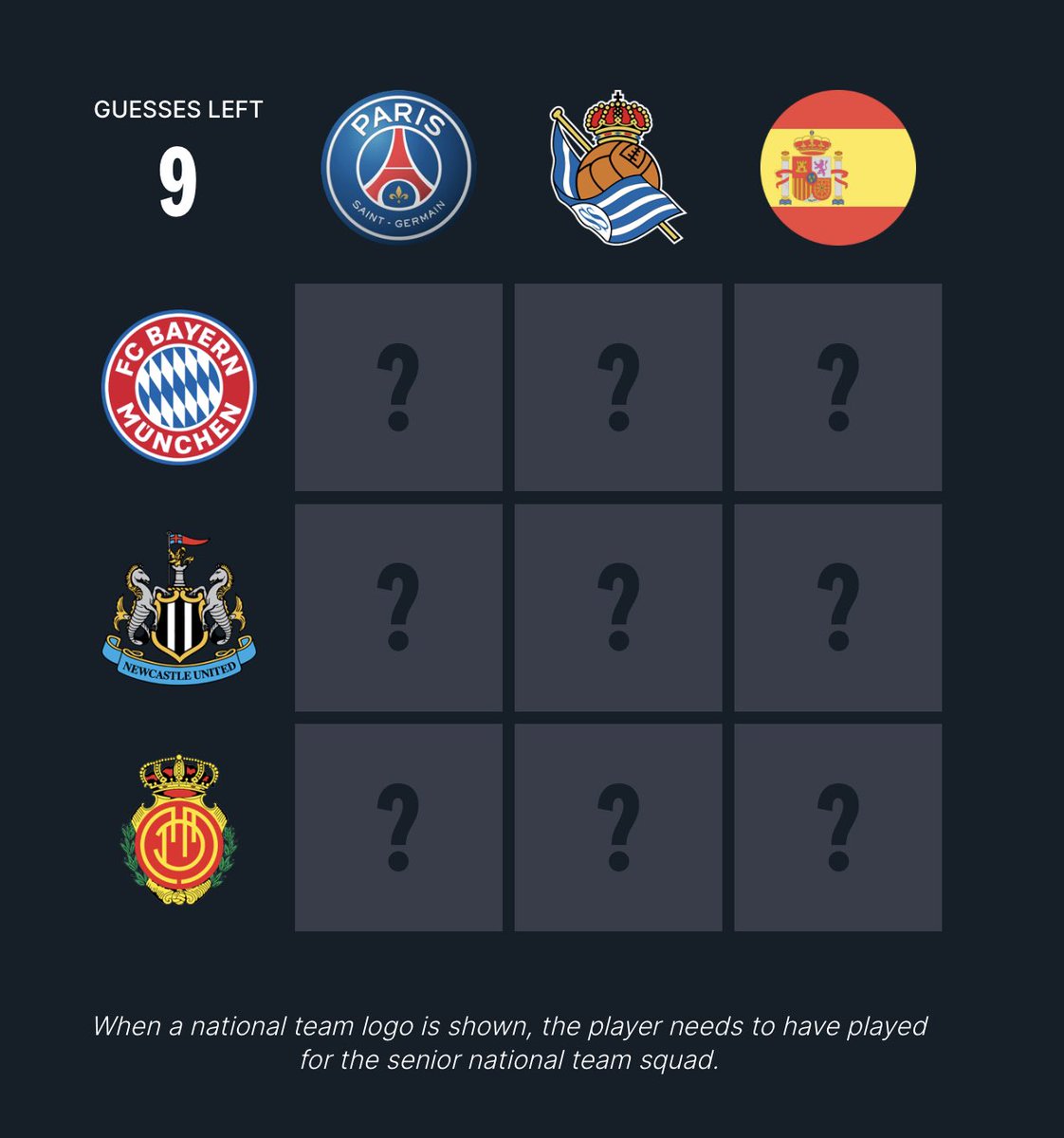 ⚽️ Football Grid #192

Play here: acmomento.com/football-grid                                  

Quote RT or Reply with your scores! #footballgrid