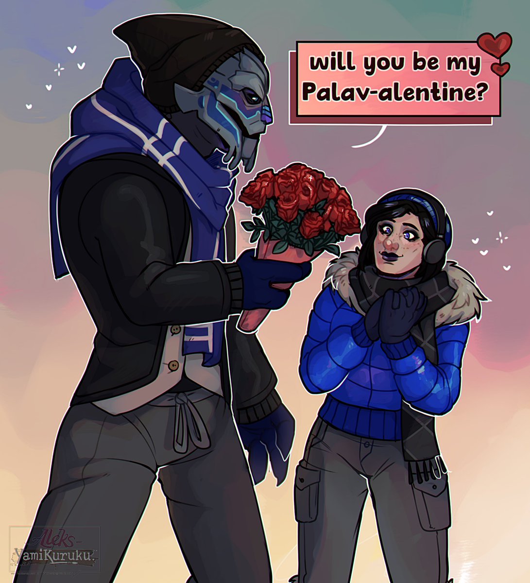 "My beloved bond-and-soulmate, will you be my Palav-alentine?" Celius asks, presenting Sam with a bouquet of flowers as he feels his face plates and neck heat up from nerves.

🎨: @Yamikuruku
🫂: <a href="/CrimsonMalice/">Samantha Vale</a>