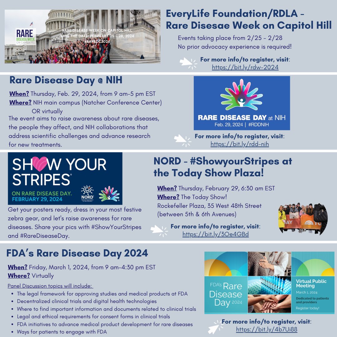 HCU Network America (@hcuamerica) on Twitter photo There are plenty of opportunities to plug in 🔌 for #RareDiseaseWeek2024! 🦓
<a href="/EveryLifeOrg/">EveryLife Foundation</a> <a href="/RareAdvocates/">RDLA</a> <a href="/RareDiseases/">National Organization for Rare Disorders (NORD)</a> <a href="/US_FDA/">U.S. FDA</a> <a href="/NIH/">NIH</a>
#RareDC2024 #RareDisease #RareDiseaseDay #RDDNIH #advocacy #policy #awareness #homocystinuria #HCU #HopeConnectsUs There are plenty of opportunities to plug in 🔌 for #RareDiseaseWeek2024! 🦓
<a href="/EveryLifeOrg/">EveryLife Foundation</a> <a href="/RareAdvocates/">RDLA</a> <a href="/RareDiseases/">National Organization for Rare Disorders (NORD)</a> <a href="/US_FDA/">U.S. FDA</a> <a href="/NIH/">NIH</a>
#RareDC2024 #RareDisease #RareDiseaseDay #RDDNIH #advocacy #policy #awareness #homocystinuria #HCU #HopeConnectsUs