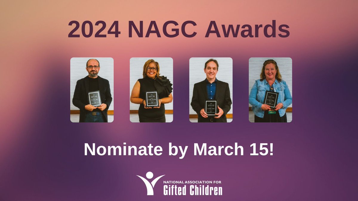 Do you know an NAGC star? Then nominate them for one of NAGC's awards! Nominations are due March 15: buff.ly/4247mai #Gifted #GiftedEd #GiftedMinds