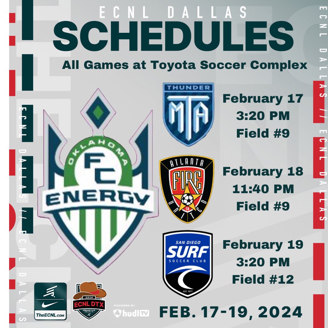 OEFC 07 / 06 Girls ECNL - 2025 - 26 (@oefc07_06gecnl) on Twitter photo We are headed to the big “D” for one last showcase. We face off with some new matchups. Coaches… we hope to 👀 you out at our games!
<a href="/ECNLgirls/">ECNL Girls</a>
<a href="/TheSoccerWire/">SoccerWire</a>
<a href="/ImCollegeSoccer/">College Soccer Truth ™</a>
<a href="/PrepSoccer/">Prep Soccer ⚽️</a>
<a href="/TopDrawerSoccer/">TopDrawerSoccer</a>
<a href="/Oklahoma_FC/">Oklahoma Energy FC</a>
<a href="/OEFCGirlsECNL/">Oklahoma Energy FC Girls ECNL</a>
@ECNLTexas
@Imyouthsoccer We are headed to the big “D” for one last showcase. We face off with some new matchups. Coaches… we hope to 👀 you out at our games!
<a href="/ECNLgirls/">ECNL Girls</a>
<a href="/TheSoccerWire/">SoccerWire</a>
<a href="/ImCollegeSoccer/">College Soccer Truth ™</a>
<a href="/PrepSoccer/">Prep Soccer ⚽️</a>
<a href="/TopDrawerSoccer/">TopDrawerSoccer</a>
<a href="/Oklahoma_FC/">Oklahoma Energy FC</a>
<a href="/OEFCGirlsECNL/">Oklahoma Energy FC Girls ECNL</a>
@ECNLTexas
@Imyouthsoccer