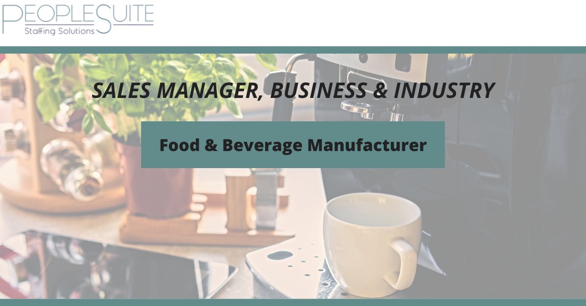 PeopleSuite1's tweet photo. A top food &amp; beverage manufacturer is looking for a Business &amp; Industry Sales Manager to develop and lead in the vending channel. The focus will be driving revenue growth &amp; profitability. Apply here for this exciting opportunity: https://t.co/r7JkwheRFS https://t.co/W80qG43Lo8