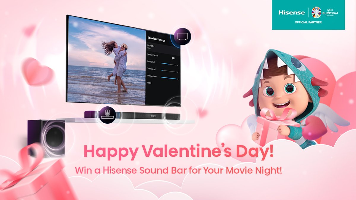 HisenseIntl's tweet photo. ❤️Love is in the air, and so is the spirit of innovation!
This Valentine's Day, fall in love with the latest #Hisense technology. To make your nights better, share your unique love story and stand a chance to win a Hisense Sound Bar for your cozy nights🍿🥰
To Enter:
1⃣Share your love story.
2⃣Follow us, RT and tag us in your submission.
3⃣Use #ValentinesWithHisense
Contest ends on 2.20. T&Cs apply.
