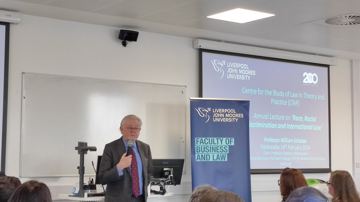 Happening now @LJMU: Prof. William Schabas discussing 'Race, Racial Discrimination and International Law'. @LJMUImpact @LJMU_LTAP @LJMUResearch @g_pentassuglia @PanaraCarlo