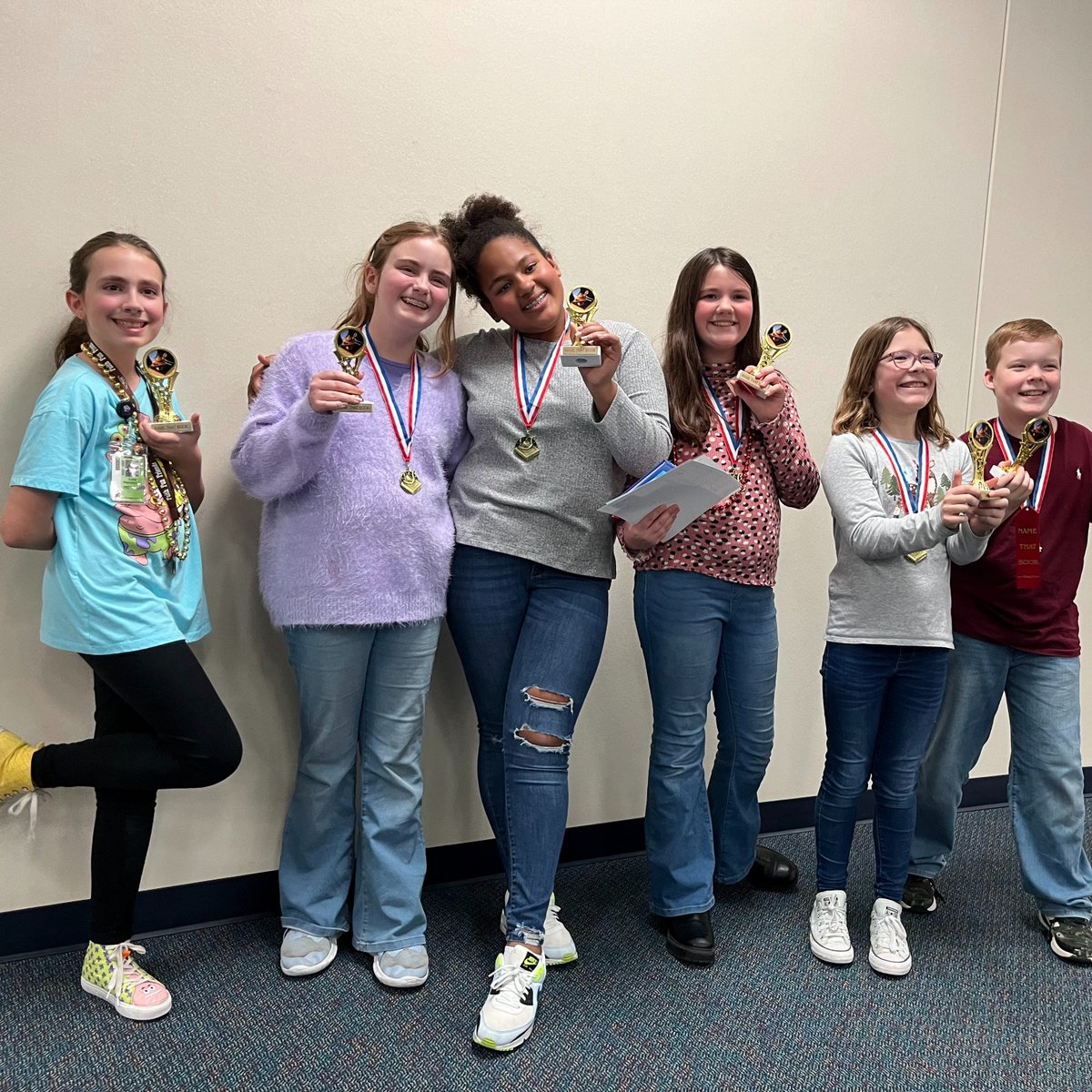 PostElemLibrary's tweet photo. Congratulations to the Post Elementary 5th grade Name that Book team for winning the school competition yesterday! It was very, very close, with LOTS of tie breaker questions. @CyFairLibraries @CFISDPost https://t.co/jUYUpysjD2