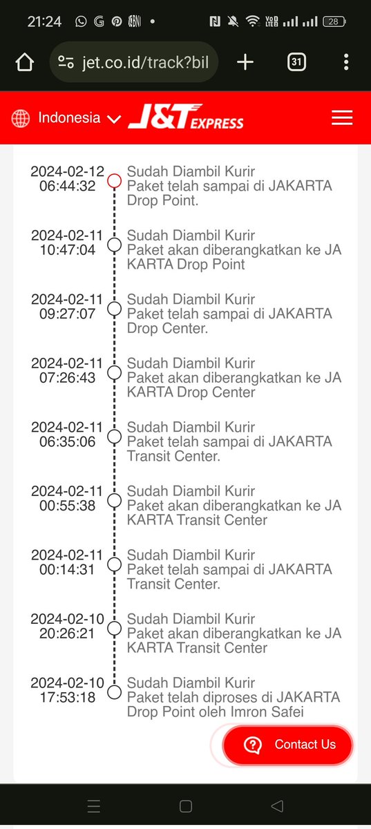 temanta's tweet photo. @jntexpressid min kok paket dari jakarta ke jakarta dengan nomor pengiriman JP9432855307
Gak ada pergerakan dr tgl 12 februari 😭 https://t.co/w4LyVmJjU2