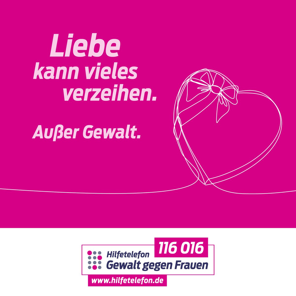 Weil der Valentinstag nicht für alle ein Grund zum feiern ist... 

Das Hilfetelefon ist anonym, kostenfrei, 24 h und in 18 Sprachen erreichbar!

☎️116 016