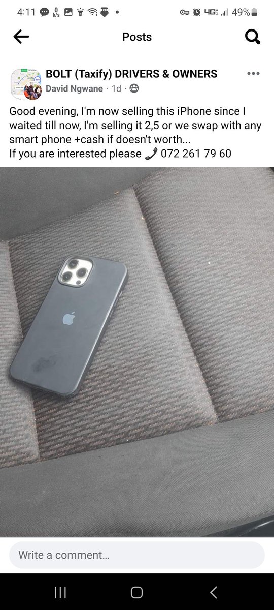 unordinaryjo's tweet image. When you forget your phone in a Bolt @boltapp_za the drivers always claim they never saw it or another passenger may have taken it. But rather they steal them themselves and sell them on Facebook.