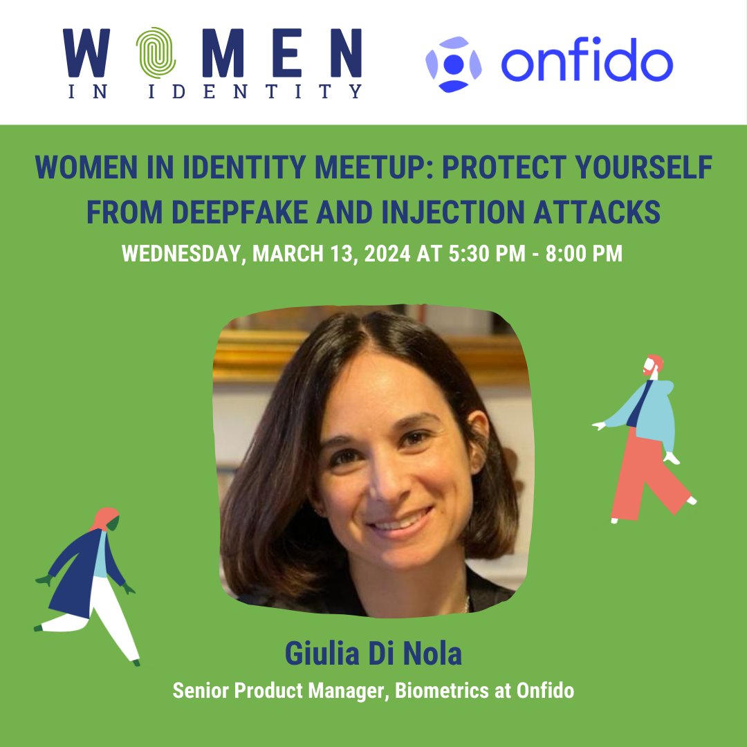Giulia Di Nola from #WomenInID sponsor Onfido is also speaking at our WiD Meet Up on March 13, at the Onfido Fraud Lab in London 🙌 

Make sure to register to attend! go.onfido.com/womeninidentity

#DiversityByDesign #ForAllByAll #fraud #biometrics #deepfake