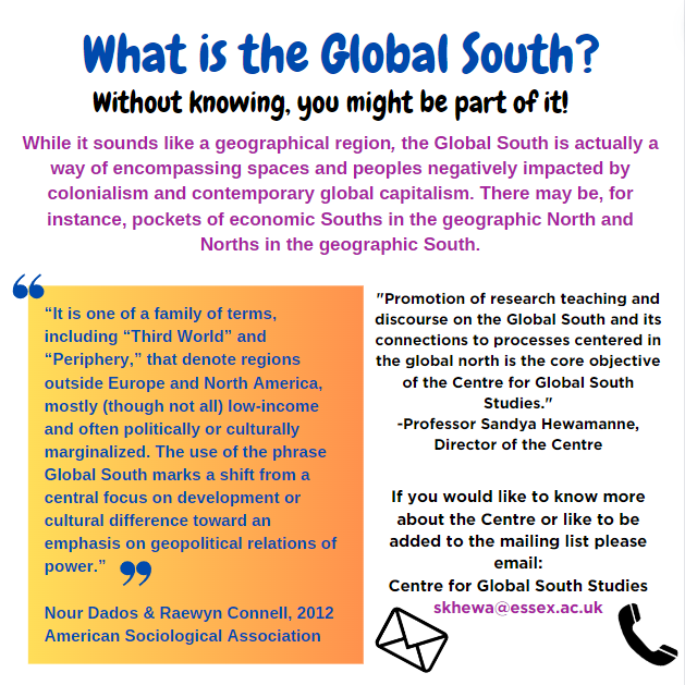 Some information about our Centre that you might want to know! 🙂Did you know we're the first Global South Studies Centre in the UK? 

Get in touch with us on Instagram too @cgss_essex! #CGSS#GlobalSouth