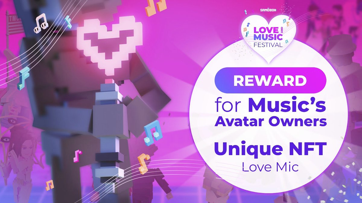 TheSandboxGame's tweet photo. @warnermusic @steveaoki @blond_ish @JamiroquaiHQ @dancefightapp @thenotoriousbig @ElvisPresley @suecothechild @nuclearblast @HabboNFT @anicube_ent You own an Avatar from a music related collection? This event will reward you with your own Love-Mic. 🎤💖 Be the star of the show!

Check the eligible collections 👇 
https://t.co/lu6AMUDWMf https://t.co/vfdKA2p7a9
