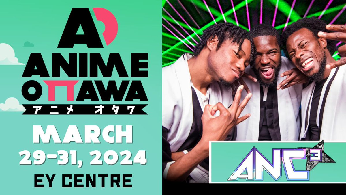 AnimeOttawa's tweet photo. ⭐️New Guests! AniDance trio @AnimeNightClub3 will be at Anime Ottawa all 3 days! Come and meet them March 29 to 31 at the EY Centre. Do not miss their performance on Friday, March 29. Full schedule to come soon. Tickets on sale, 🔗 in bio. #animeottawa #anidance #anc3 #anime https://t.co/GPqRSPlZDR
