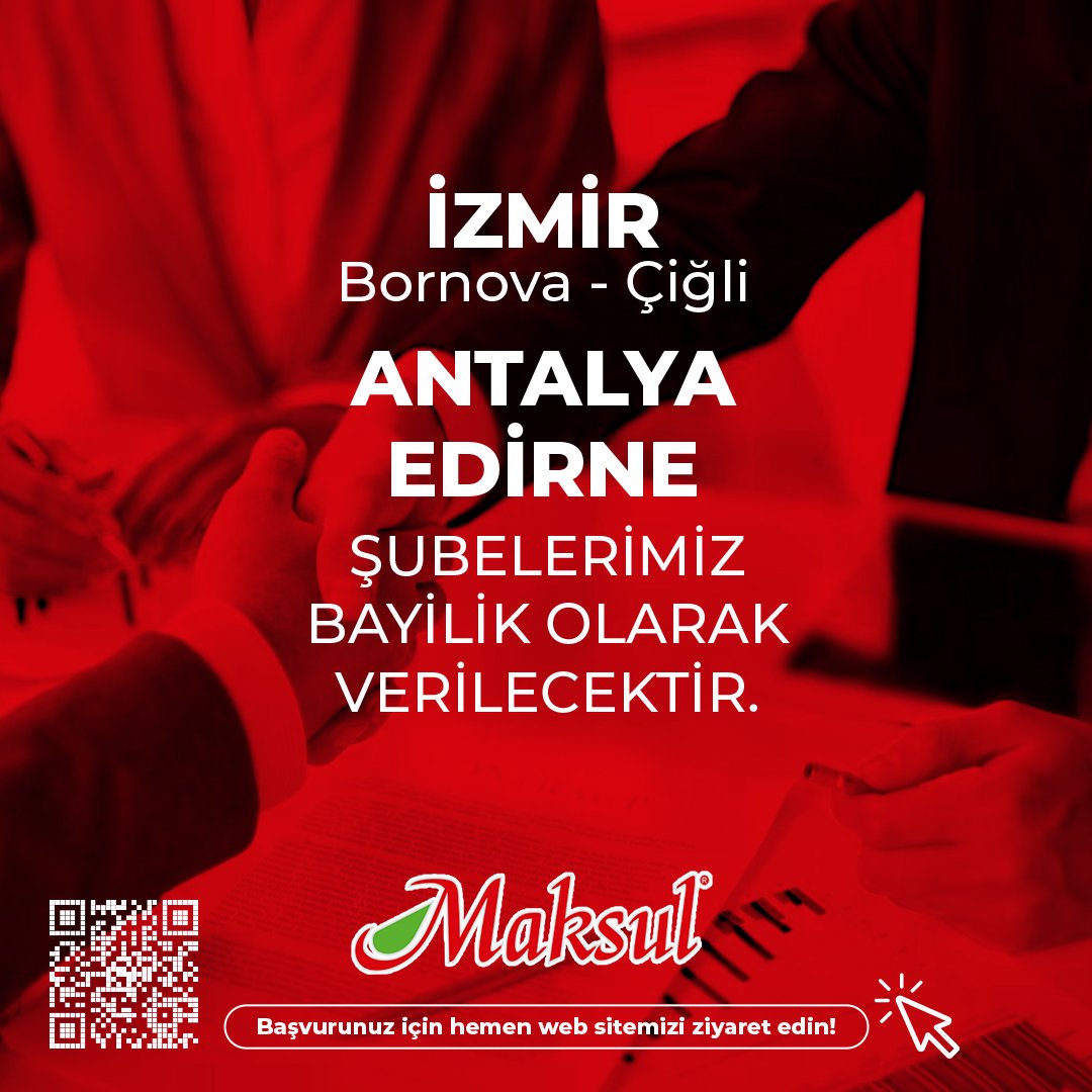 🌟 Yeni fırsatlar kapınızda! #İzmir Bornova ve Çiğli, #Antalya ve #Edirne'deki şubelerimiz için bayilikler verilecektir. Bu büyüyen ailemizin bir parçası olmak için acele edin! 📝 
✨ Hemen başvurmak için web sitemizi ziyaret edin  🪩maksul.com.tr