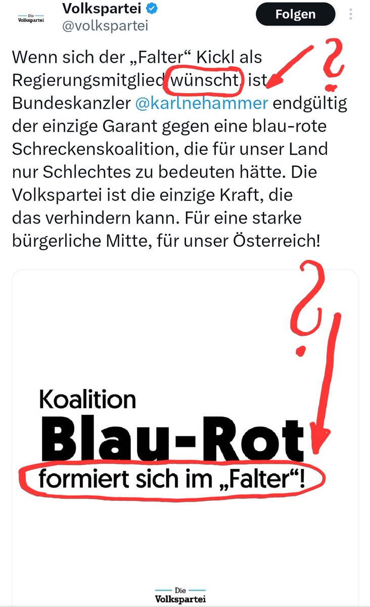 art18bvg's tweet photo. ⚡️PRESSEFREIHEIT⚡️

Das ist jetzt wichtig. Und es wird länger: Dieses 👇 Posting der #oevp macht mich auf sehr vielen Ebenen sprachlos. Es ist letztendlich ein übler Angriff auf die Pressefreiheit.

➡️ Es ist der Versuch einer Partei die Presse als zentrale demokratische Institution für die eigenen politischen Zwecke zu missbrauchen und Selbige dabei mutwillig zu beschädigen.

Das sollte man klar benennen. Das ist das Gegenteil von "staatstragend". Das ist demokratiegefährdend. Warum?

Eine Falter-Redakteurin schreibt einen Kommentar, in dem sie denkbare Argumente für eine blau/rote Koalition anführt, sie nennt die möglichen Gründe, die dafür sprechen könnten, dass man sich so einer Option zumindest nicht völlig verschließt. Nächste Woche wird ein "Contra" von @florianklenk dazu erscheinen.

Link zum Kommentar:
➡️ https://t.co/bmt4AGL9br…

Solche "Pro und Contra"-Kommentare sind absoluter Usus und haben einen Sinn. Es werden durch kundige Personen alle "Für" und "Wieder" für die LeserInnen aufbereitet, die die Argumente gesammelt lesen können und sich am Ende eine informierte Meinung bilden können. Solch Kommentare wägen unterschiedliche Auffassungen ab, setzten sich mit allen Standpunkten auseinander und verhelfen den Leserinnen dazu, sich ein abgerundetes Bild über den Sachverhalt zu machen. Das ist eine der Kernaufgaben guten Journalismus.

Die #oevp aber geht nun her und framed eine geschichtsträchtige journalistische Tugend in etwas Anrüchiges um. Das zitierte Posting der Volkspartei tut das in mehrerlei Hinsicht:

1️⃣ Es unterstellt einer unabhängigen Zeitung völlig belegfrei, dass diese sich eine bestimmte Regierung "wünsche". Das ist nichts anderes als die implizite Unterstellung keinen unabhängigen Journalismus zu betreiben.

2️⃣ Die ÖVP unterstellt dem @falter_at weiters eine Plattform zu sein, auf der sich politische Koalitionen "formierten". Der Falter wird nicht als Teil der freien Presse, sondern als politisch-aktivistisches Machtinstrumemt für Parteien dargestellt.

Das ist - und das ist noch nilde ausgedrückt - infam. Das ist der direkte Angriff einer Partei auf die freie Presse. Das ist auf so vielen Ebenen perfid und untergriffig, dass es mich sprachlos macht. 

Die Medien in ihrer Funktion als "public watchdog" erfüllen eine zentrale Aufgabe (Kontrolle) in der lieberalen Demokratie.  Sie leben von ihrem guten Ruf und dem Vertrauen der Menschen in sie. Solche Versuche nicht genehme Medien in den Dreck zu ziehen, sind nichts anderes als ein Angriff auf wichtige demokratische Kontrollinstanzen. Zerstöre ihren Ruf und damit ihre Kontrollfunktion.

Alles was mir dazu noch einfällt ist:

➡️ Wehret den Anfängen

#Demokratie #Rechtsstaat #Pressefreiheit