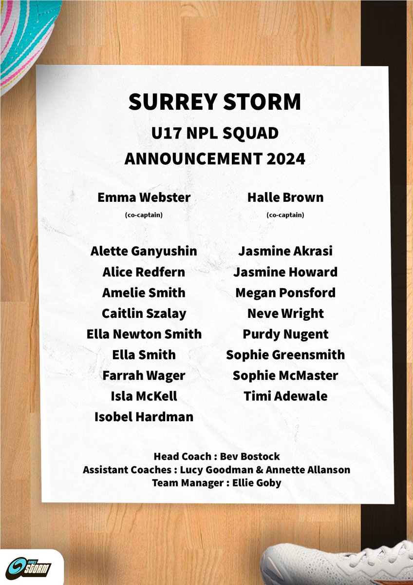 Delighted to share our #u17 NPL squad for the 2024 season, and can't wait to get these girls out on court! #proudcoach #aStormisComing #team #duckeggblue