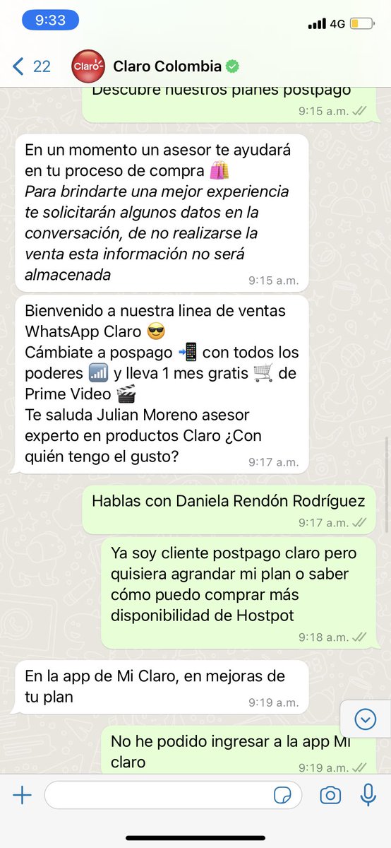 danielarendonrr's tweet photo. @ClaroColombia uno quiere comprar o agrandar su plan postpago y ni así lo atienden bien a uno, y por teléfono me dicen que me van a atender por chat y me cuelgan (????) ahora ya ni pa vender lo atienden a uno? https://t.co/mk8hzft4KV