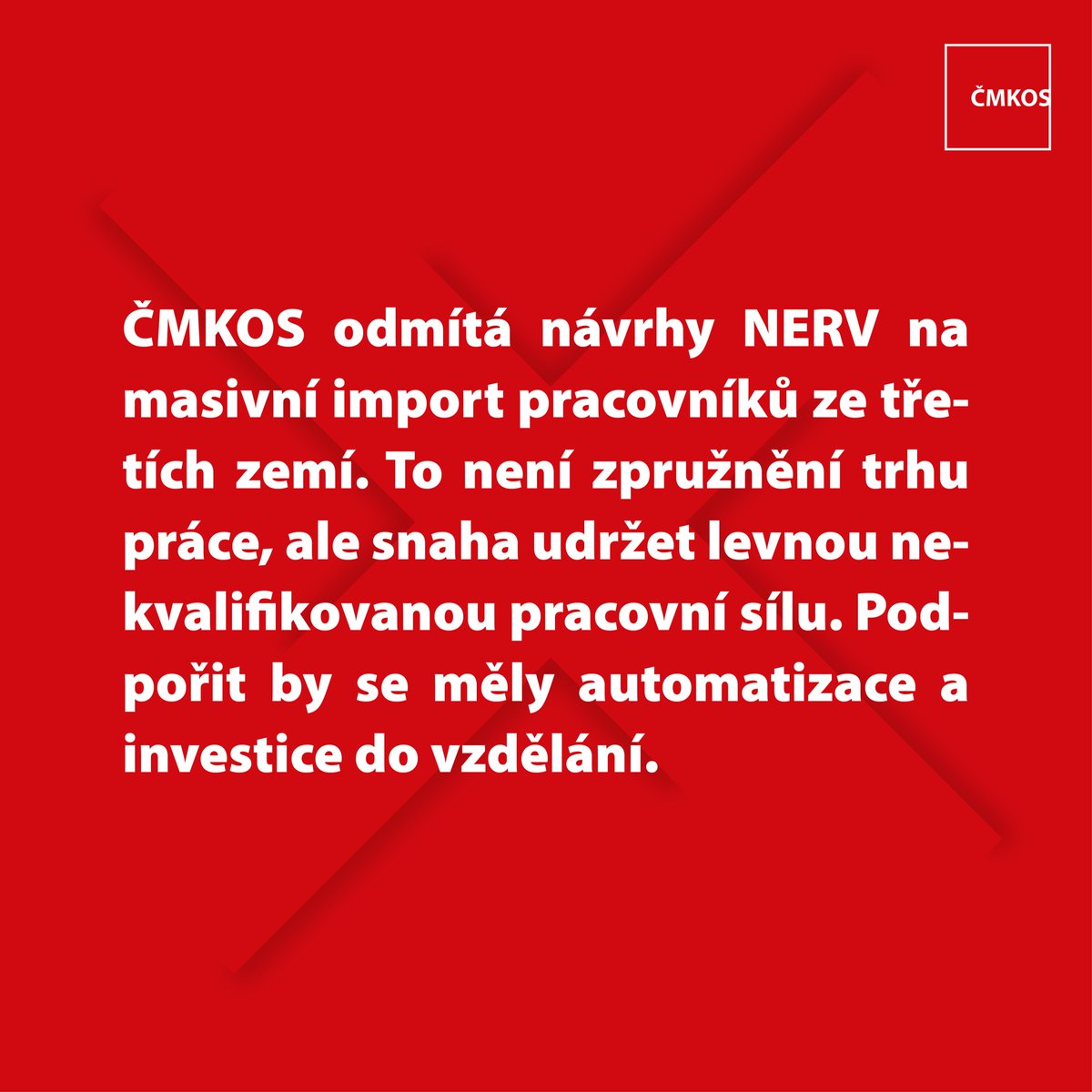 Odmítáme návrhy NERV na masivní import pracovníků ze třetích zemí. 🌍 Více se dozvíte v našem stanovisku: cmkos.cz/cs/obsah/219/s…