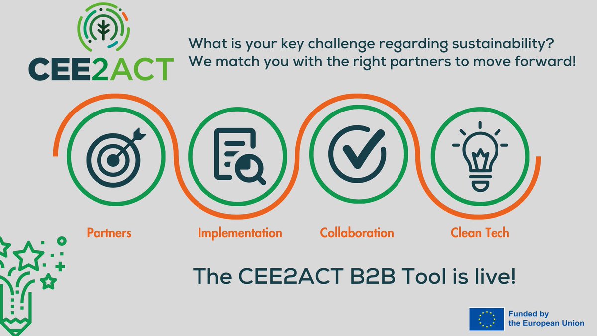 💡What is your key challenge regarding #sustainability? 🔎Discover our Business-To-Business Tool developed by @AntejaECG 🟢It helps you find partners for your new sustainability projects & discover technological projects that will lower CO2 emissions ➡️cee2act-vcg.com